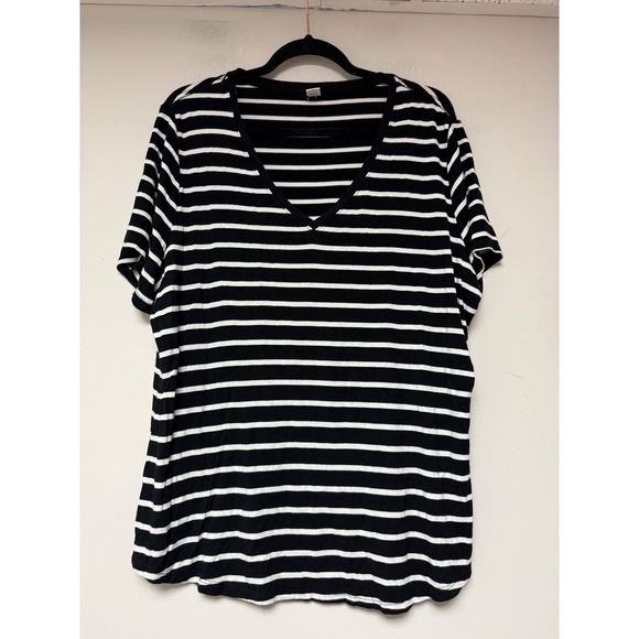 Old Navy Tops - Old Navy Luxe‎ Striped V Neck T Shirt Black White Plus Size XL